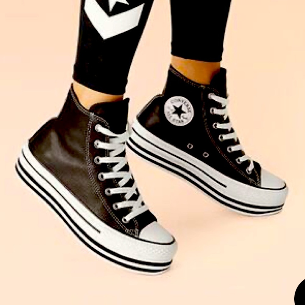 Converse All Star Black Leather Platform Lift Sneakers, women’s 5.5 or 6